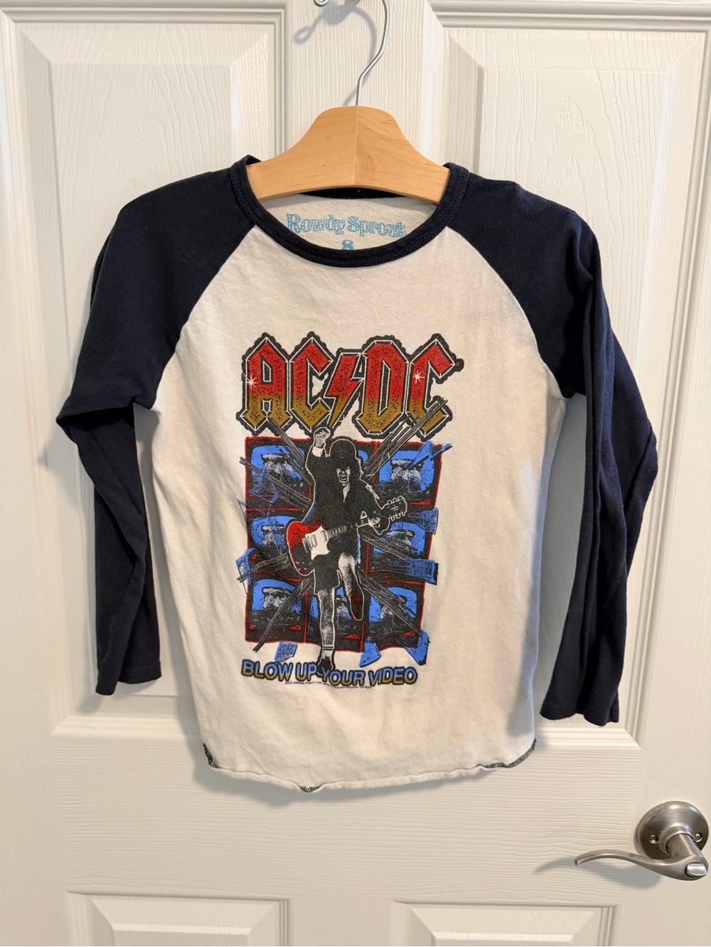 Rowdy Sprout AC/DC Raglan Long Sleeve Tee - White & Black